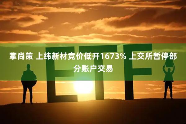 掌尚策 上纬新材竞价低开1673% 上交所暂停部分账户交易